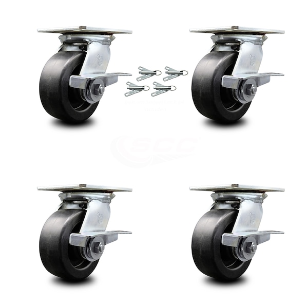 5 Inch Polyolefin Caster Set with Ball Bearing and Brakes/Swivel Locks SCC